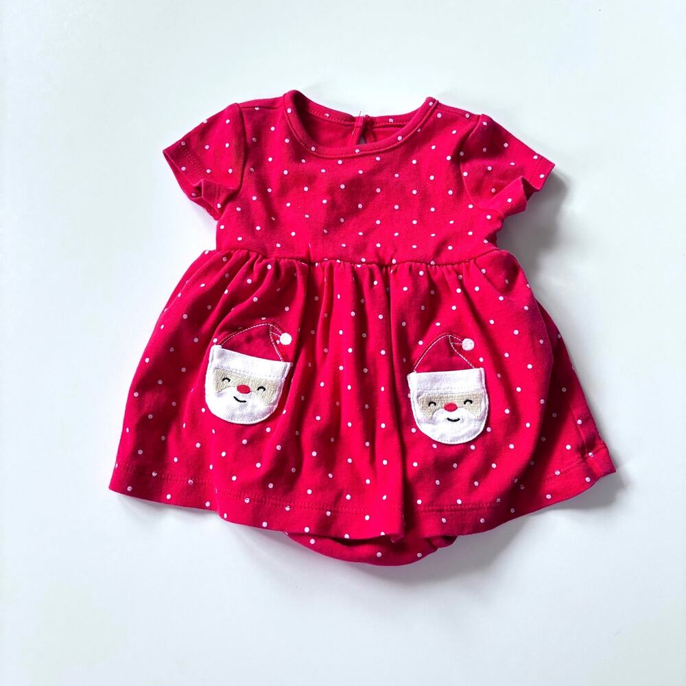 Carter's Girls 3 Month Romper Outfit Dress Christmas Santa Red Polka Dots